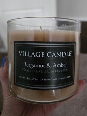 VILLAGE CANDLE 3 Wick Bergamot & Amber Scented Candle